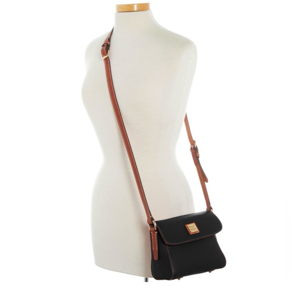 NWT Dooney & Bourke Black Mini Eliza Crossbody Bag with Brown Strap - Picture 3 of 11